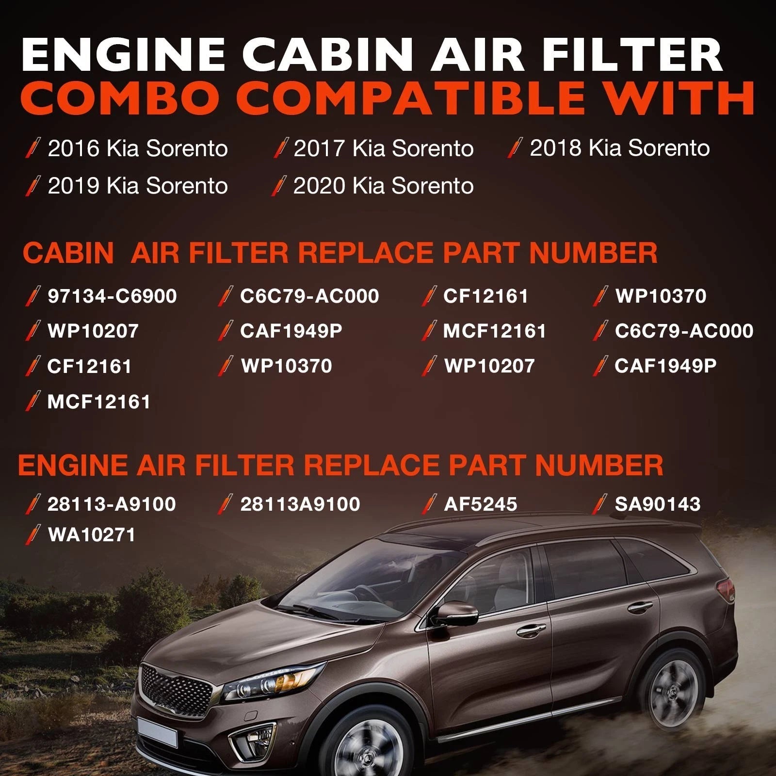 2X Engine & Cabin Air Filter for Kia Sorento (2011-2020)