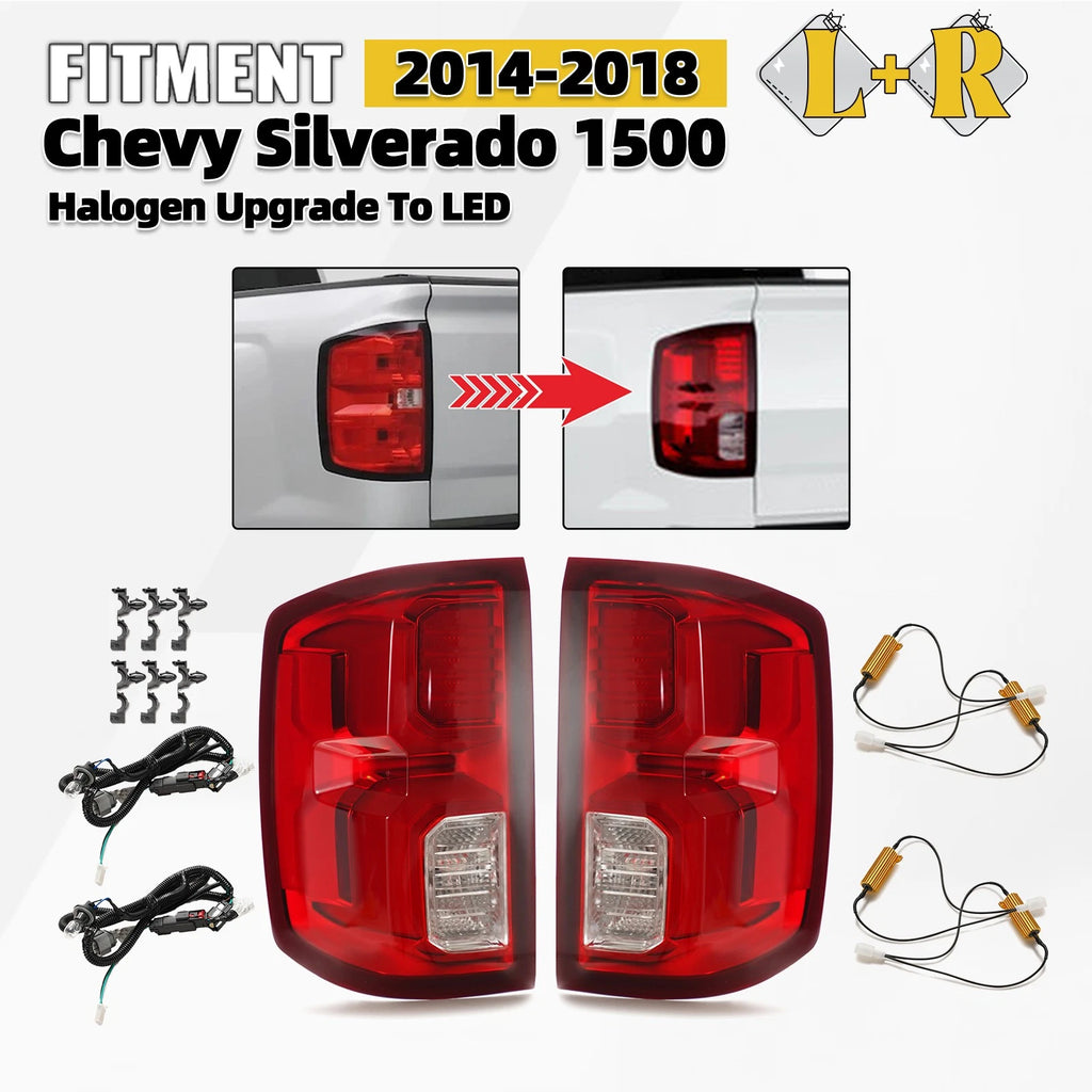 LED Tail Lights for Chevy Silverado 1500 (2014–2018) Red Pair