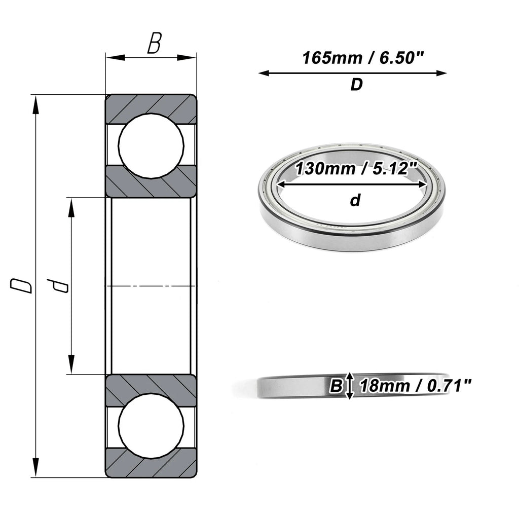 Deep Groove Ball Bearing P6 for Scooter Skateboard Wheel (130x165x18mm)
