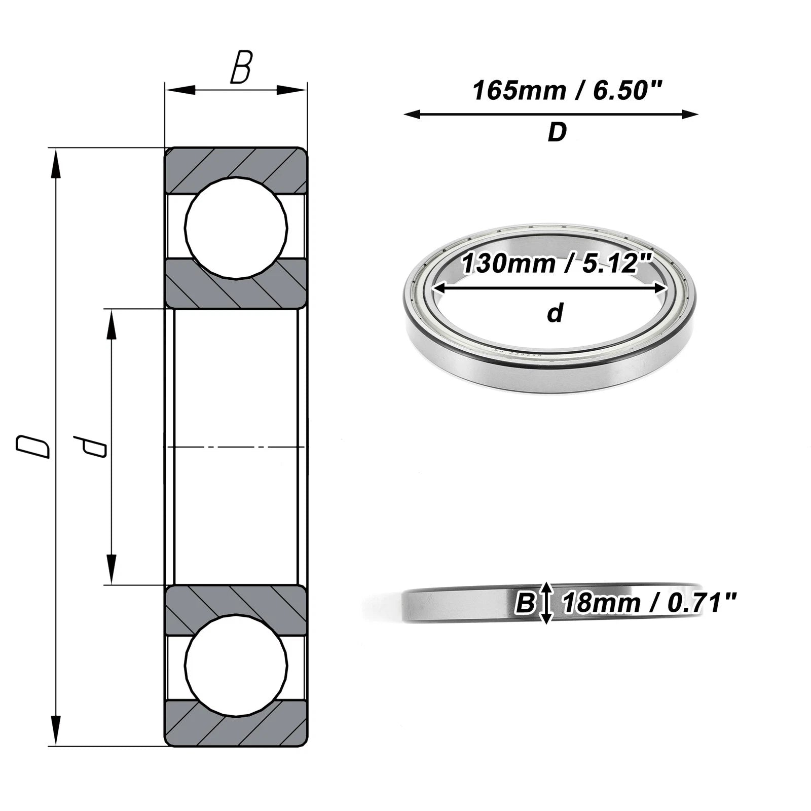 Deep Groove Ball Bearing P6 for Scooter Skateboard Wheel (130x165x18mm)