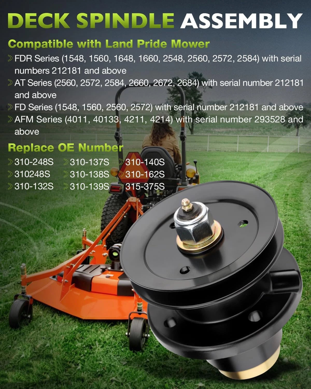 Deck Spindle & 5" Deck Pulley for Land Pride FDR AT FD AFM
