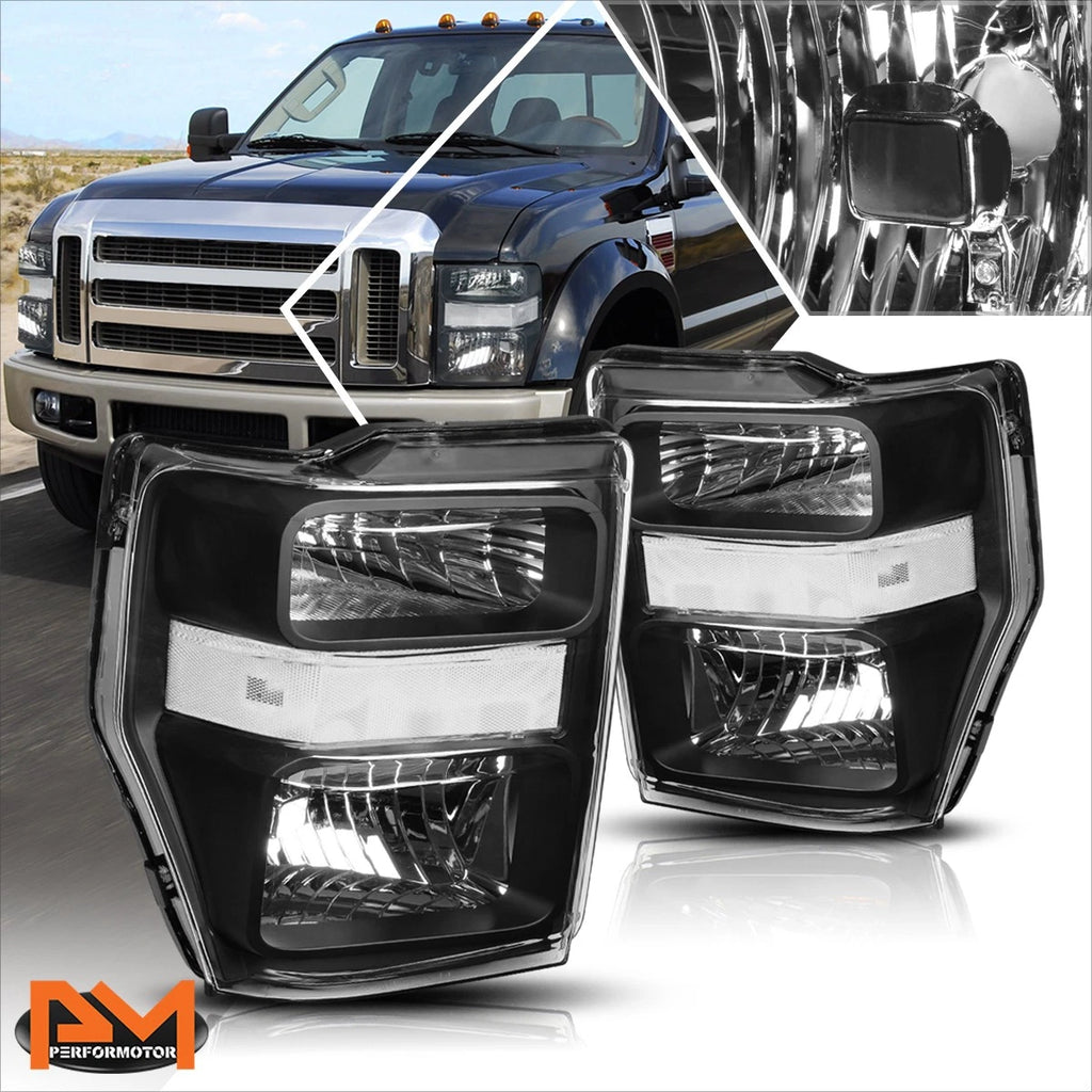 Black Housing Headlight Clear Corner Lamps for Ford F250/F350 Super Duty (2008–2010)