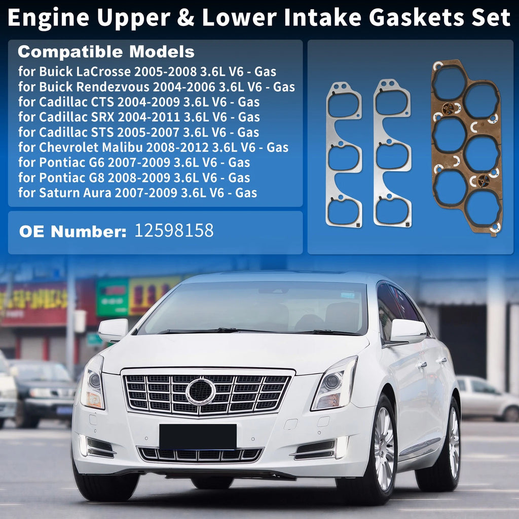 Set of 2 Engine Upper & Lower Intake Gaskets for Buick LaCrosse (2005–2008)