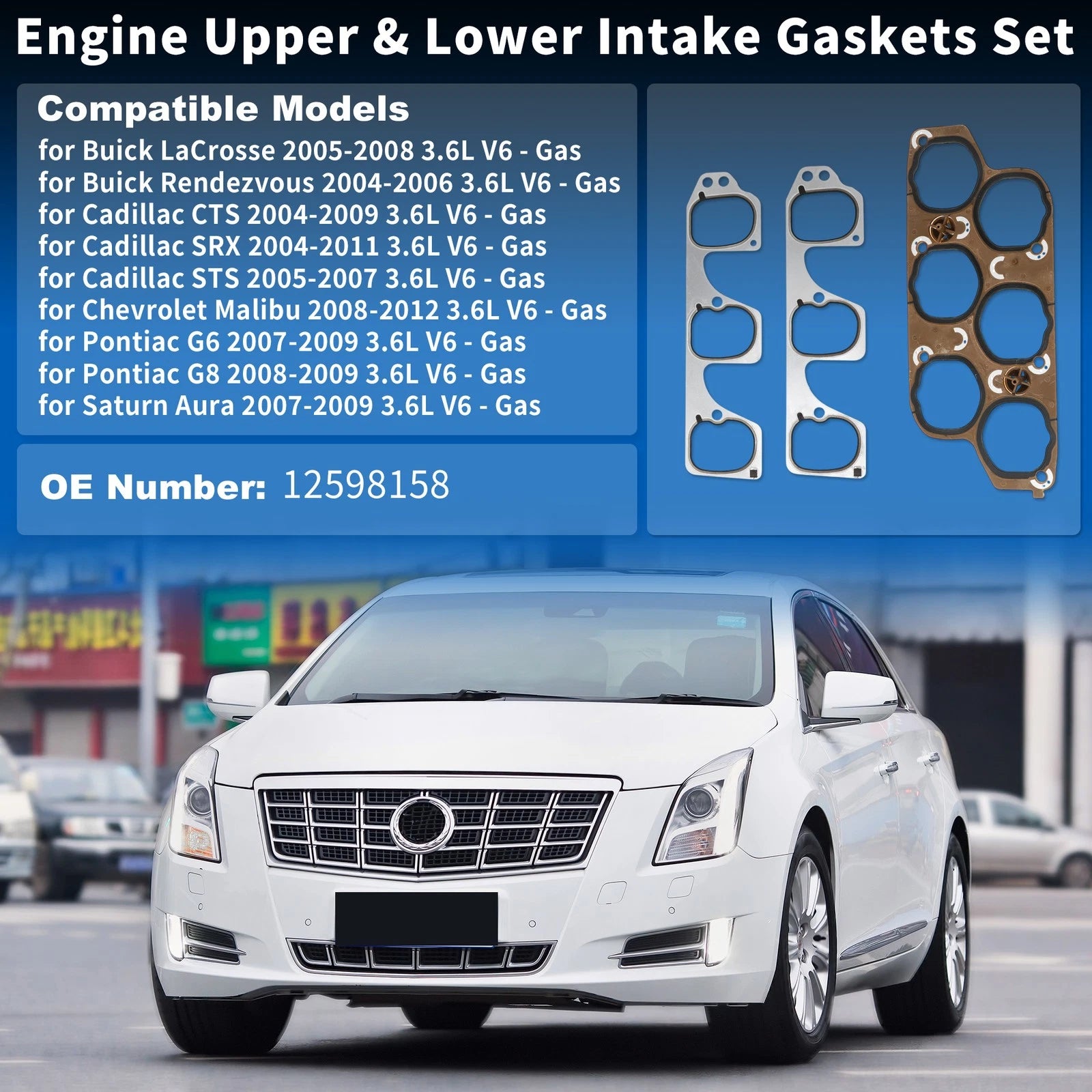 Set of 2 Engine Upper & Lower Intake Gaskets for Buick LaCrosse (2005–2008)