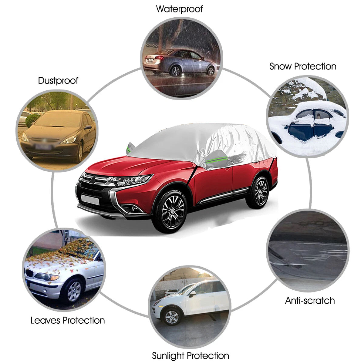 2X 66" SUV Half Body Sun Shade Waterproof Snow Resistant Cover