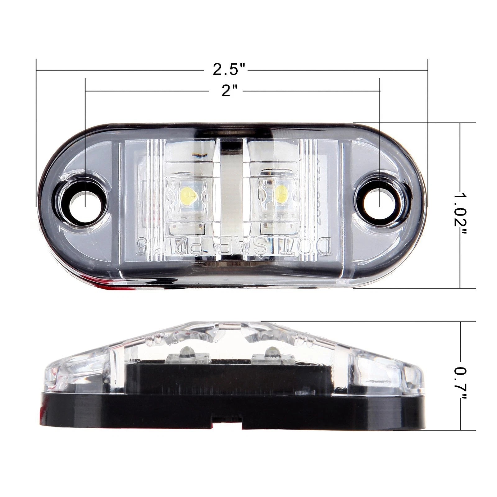 2X 2.5" Clearance White Oval LED Lamps for Trailer Pickup