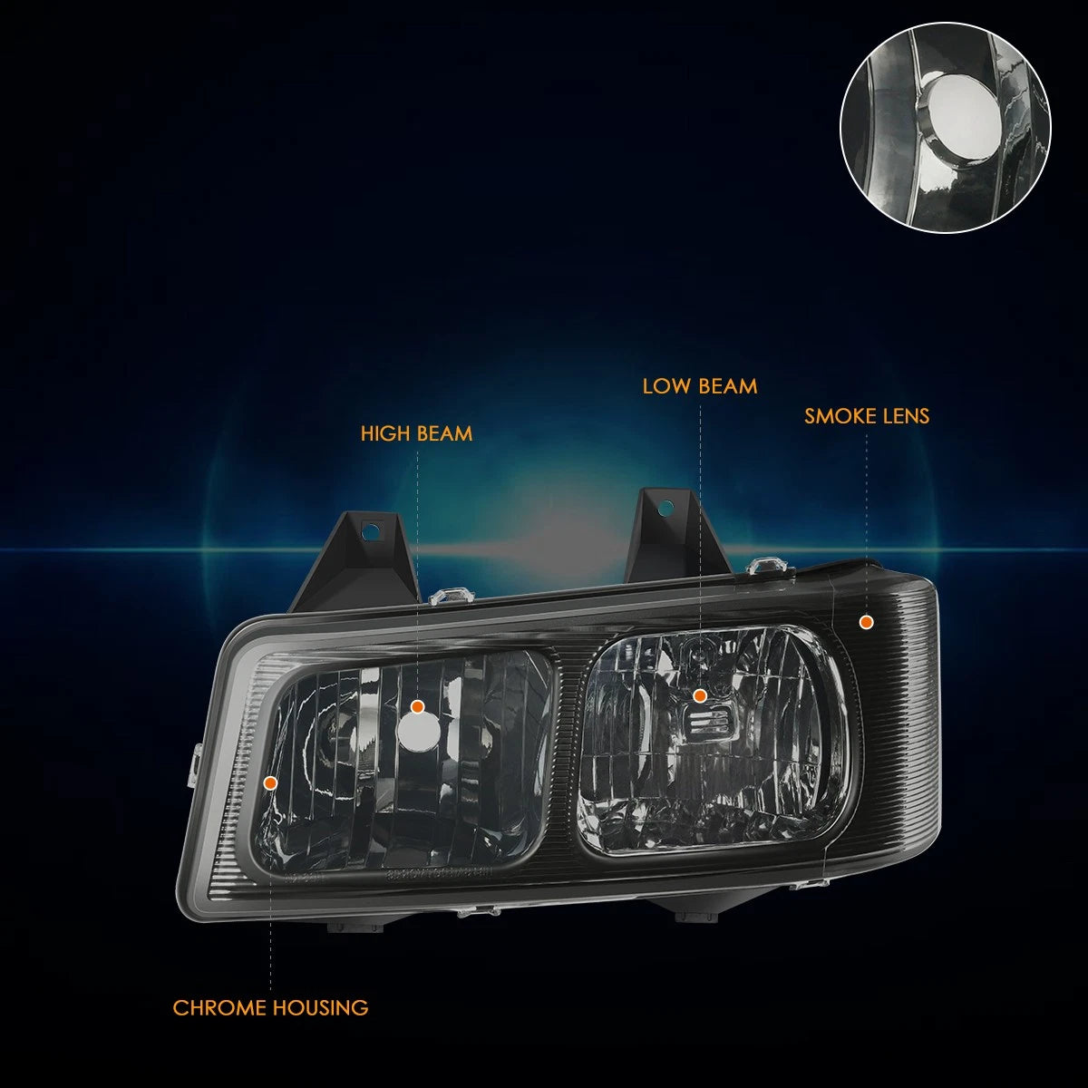 Set of 2 OE Style Smoked Lens Upper Headlights for Express/Savana 1500-4500 (2003–2024)