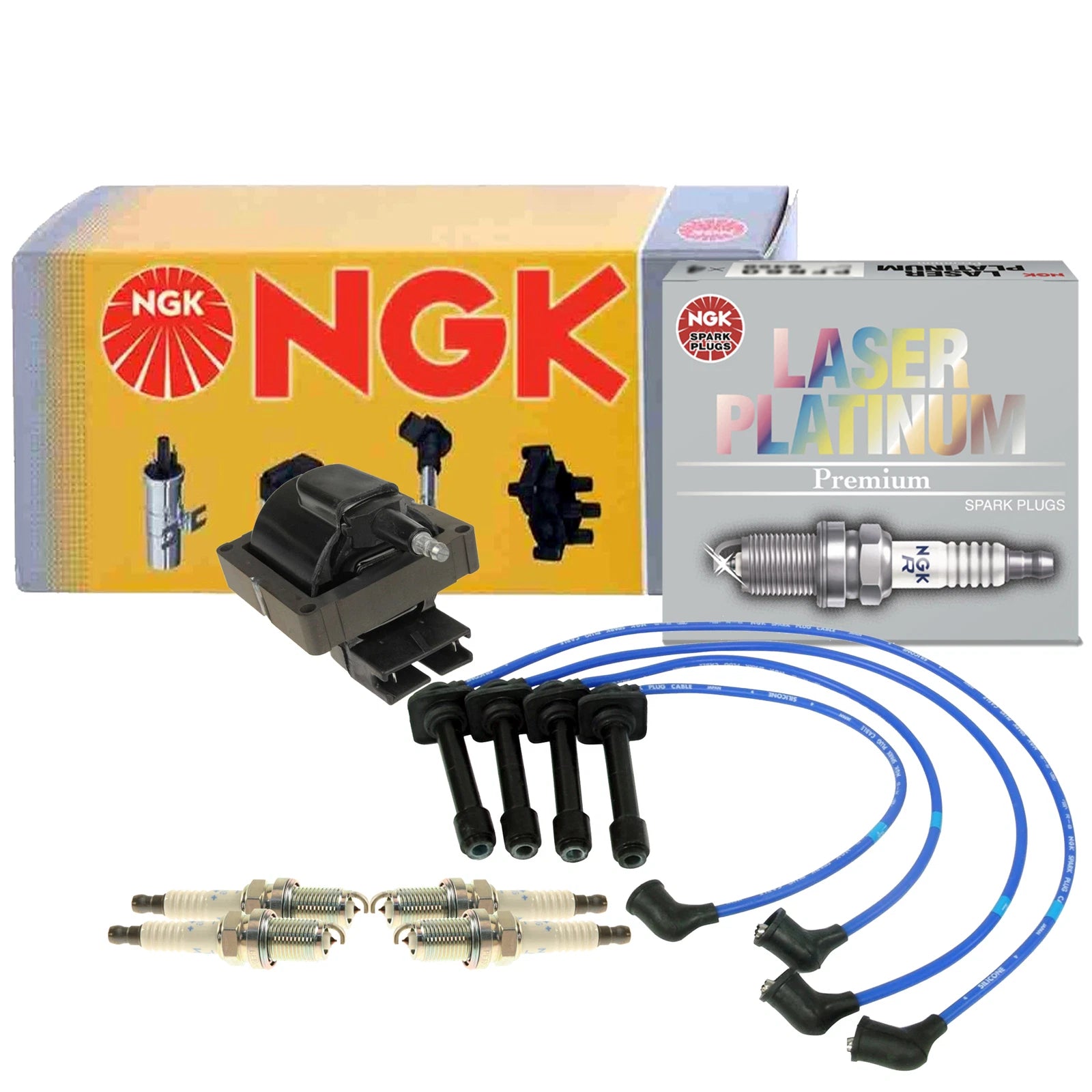 NGK Ignition Coil Wires & 4 Laser Platinum Spark Plugs Kit for Ford Probe (1993–1997)