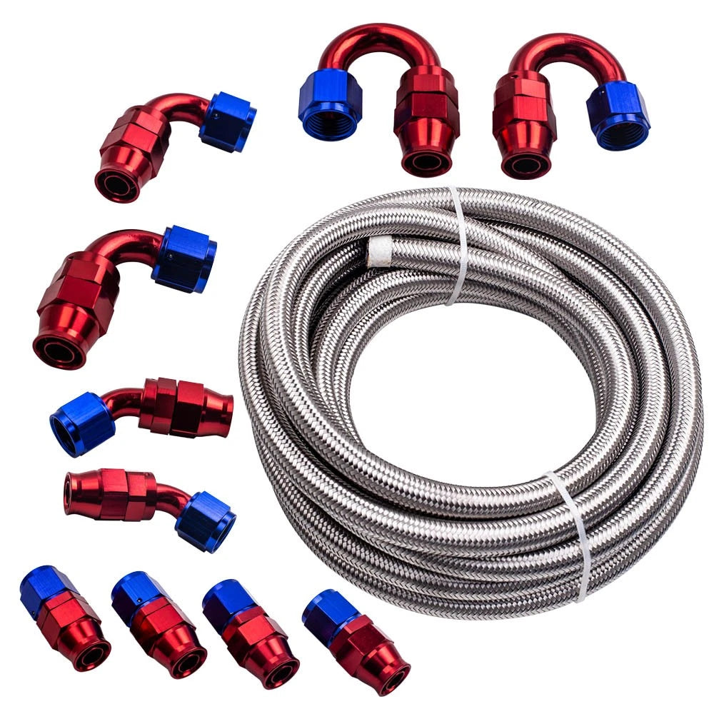 20FT AN-10 Stainless Steel Braided PTFE Oil Fuel Hose + 10 Fittings for