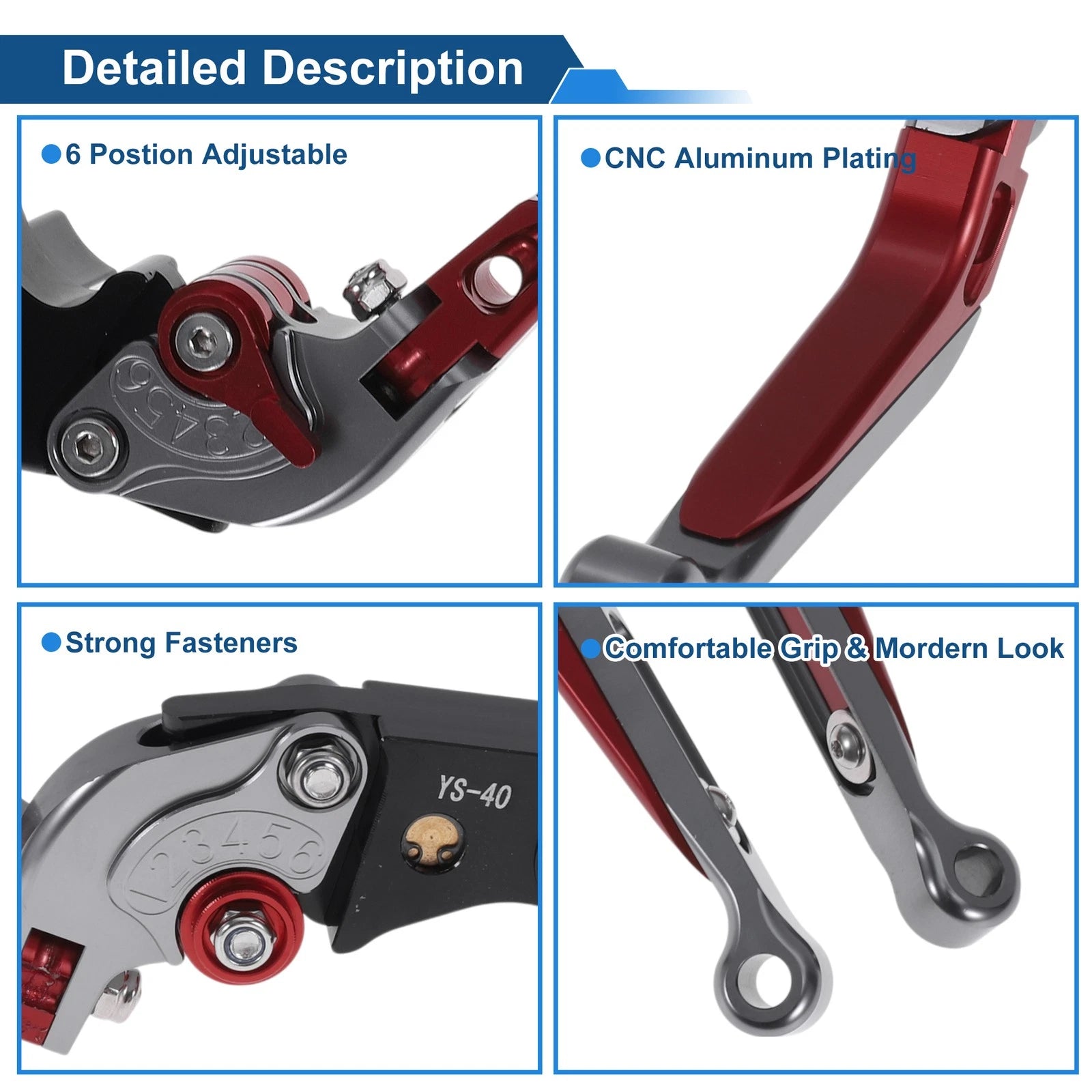 Adjustable Brake Clutch Levers for Honda CBR600RR (2007–2016) Titanium Red