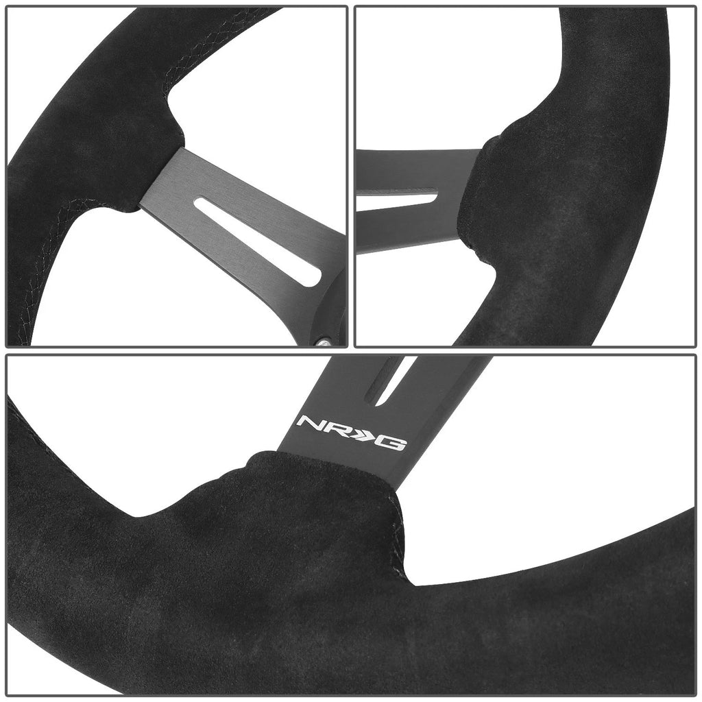 NRG RST-030S-BK Steering Wheel for Universal Fit (350mm, 2.5" Deep, Suede)