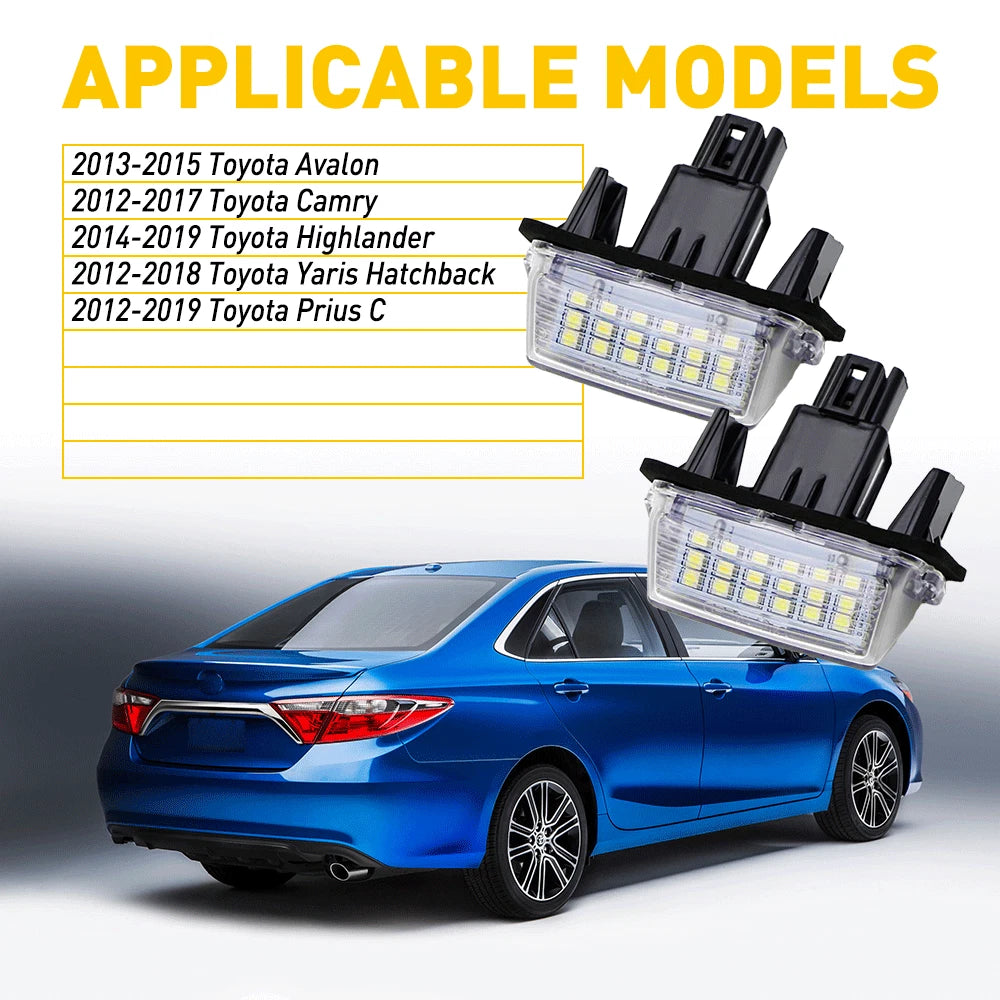 2X Rear LED License Plate Light for Toyota Camry Yaris Highlander Avalon Prius