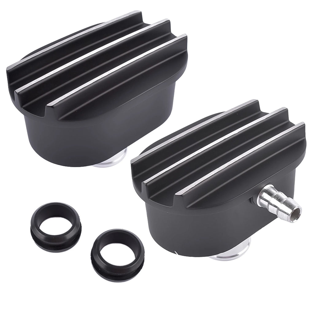 Finned Oval Black Aluminum Valve Cover Breather & PCV Valve Combo Kit for