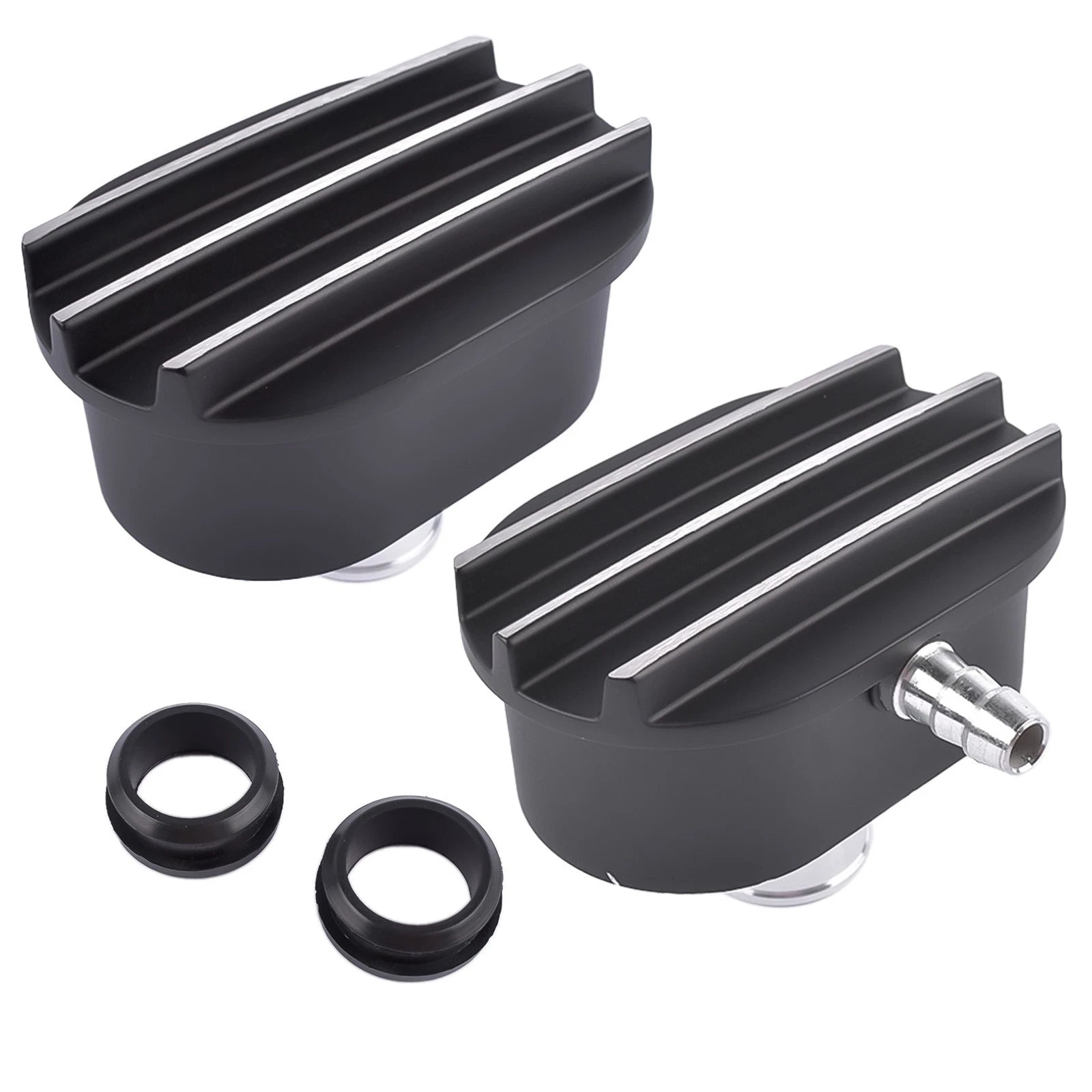 Finned Oval Black Aluminum Valve Cover Breather & PCV Valve Combo Kit for