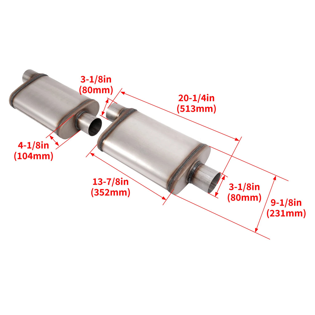 Set of 2 Universal 3" Offset In Center Out Mufflers Stainless Steel