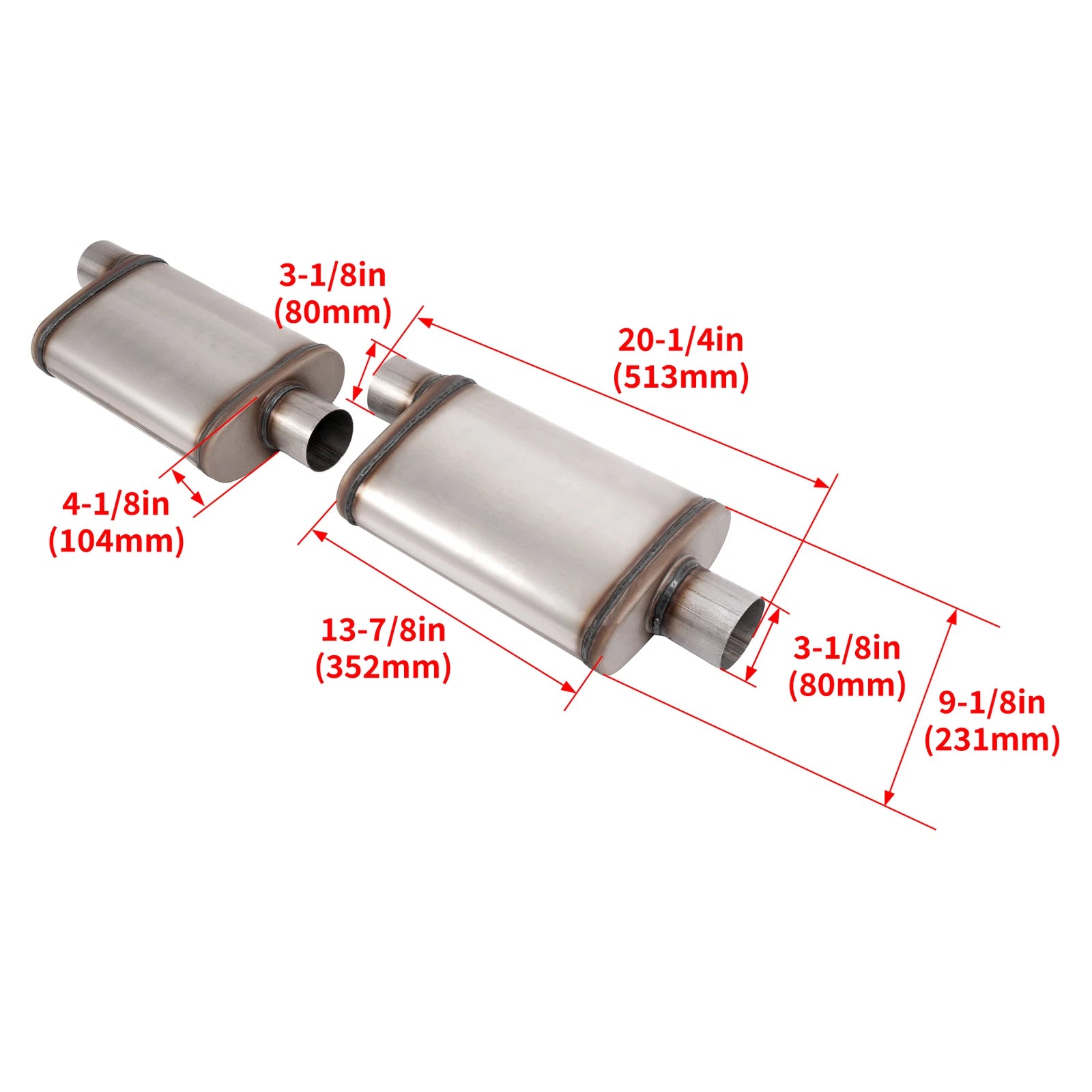 Set of 2 Universal 3" Offset In Center Out Mufflers Stainless Steel