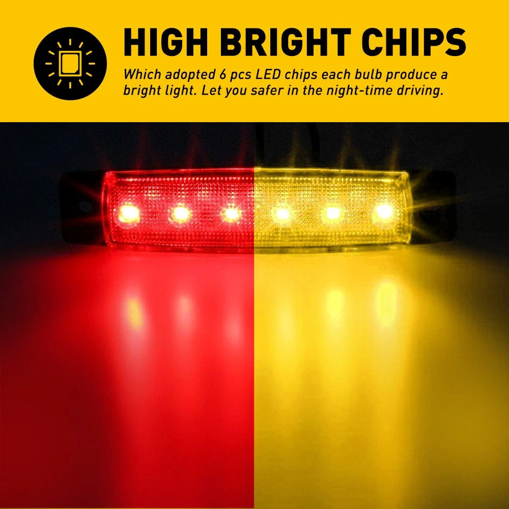 10x Amber/Red LED Marker Side Lights for Trailer RV Truck (12V)