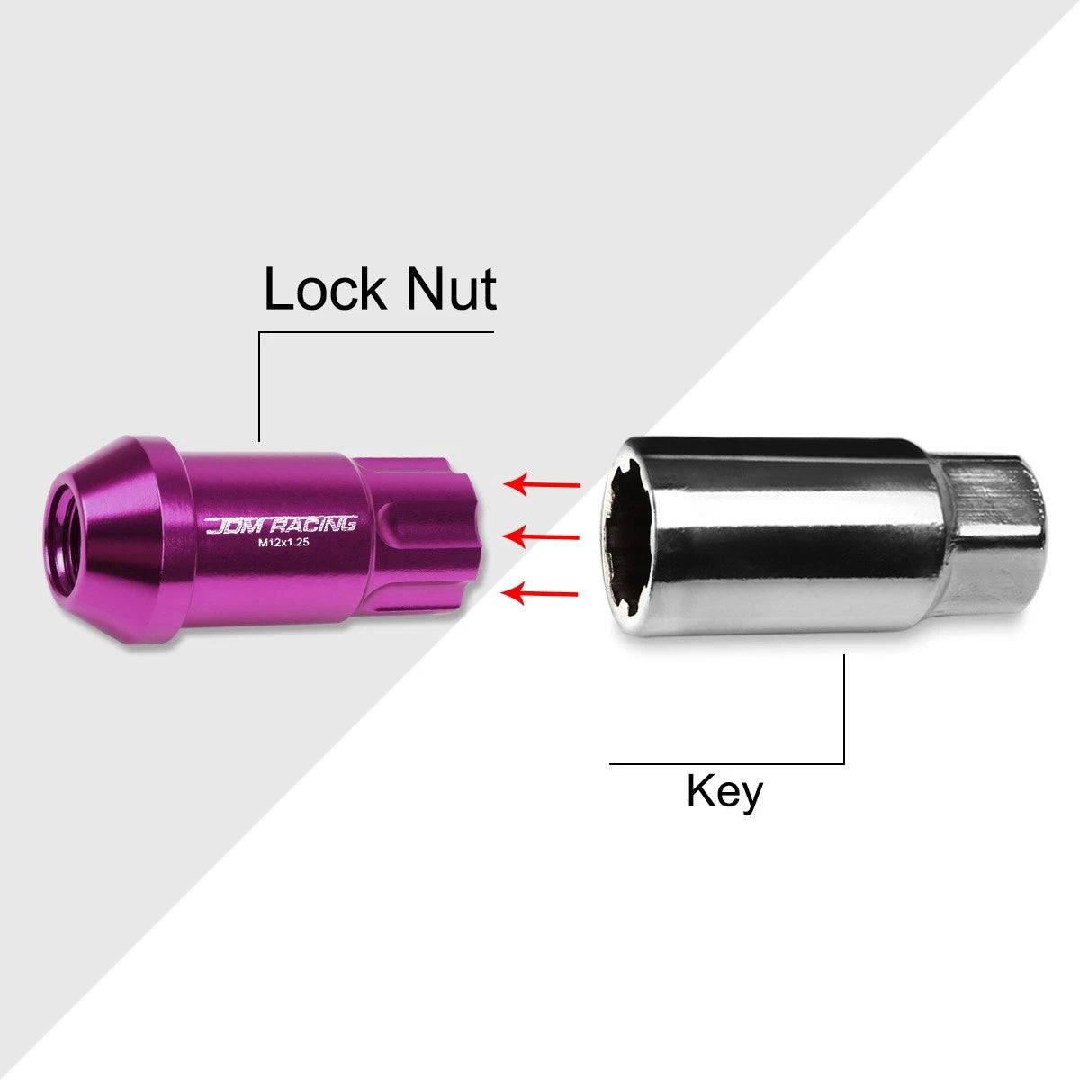 20Pc M12X1.25 Purple JDM Open End Aluminum Spline Wheel Lug Nuts + Key
