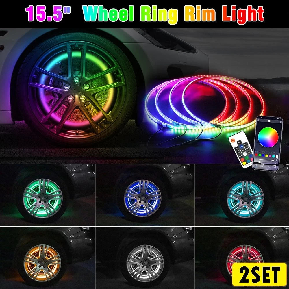 8x RGB LED Wheel Ring Lights for Truck Car (15.5'' Diameter)