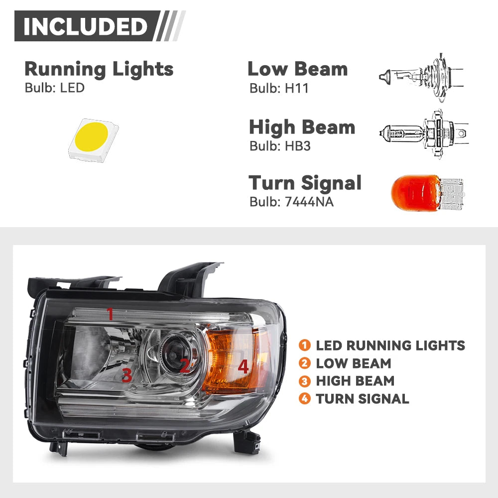 Halogen Headlight with Bulb & LED DRL Projector for GMC Canyon (2015–2022)