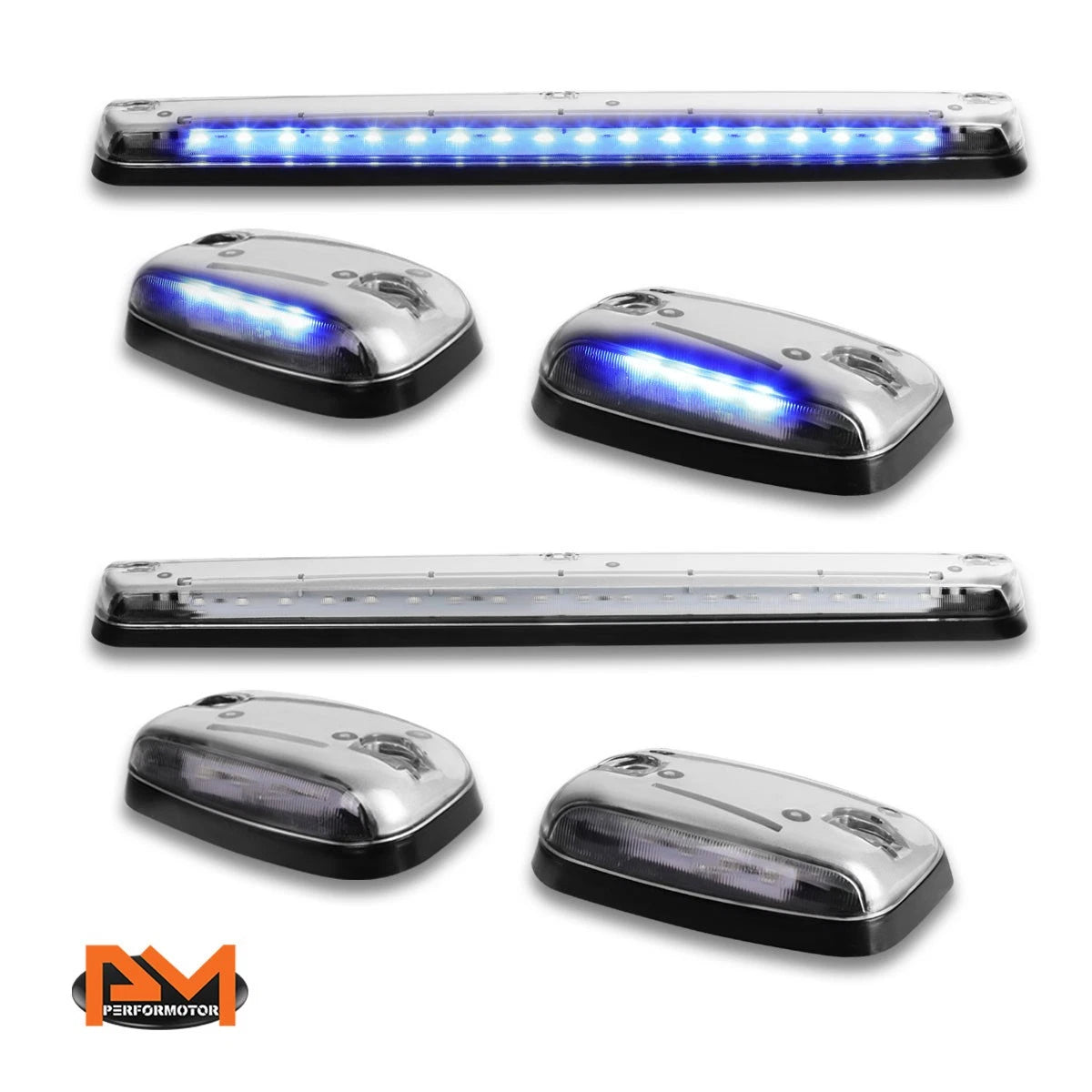 3Pcs Cab Roof Running Light Chrome Housing Blue LED for Silverado/Sierra (2007–2013)