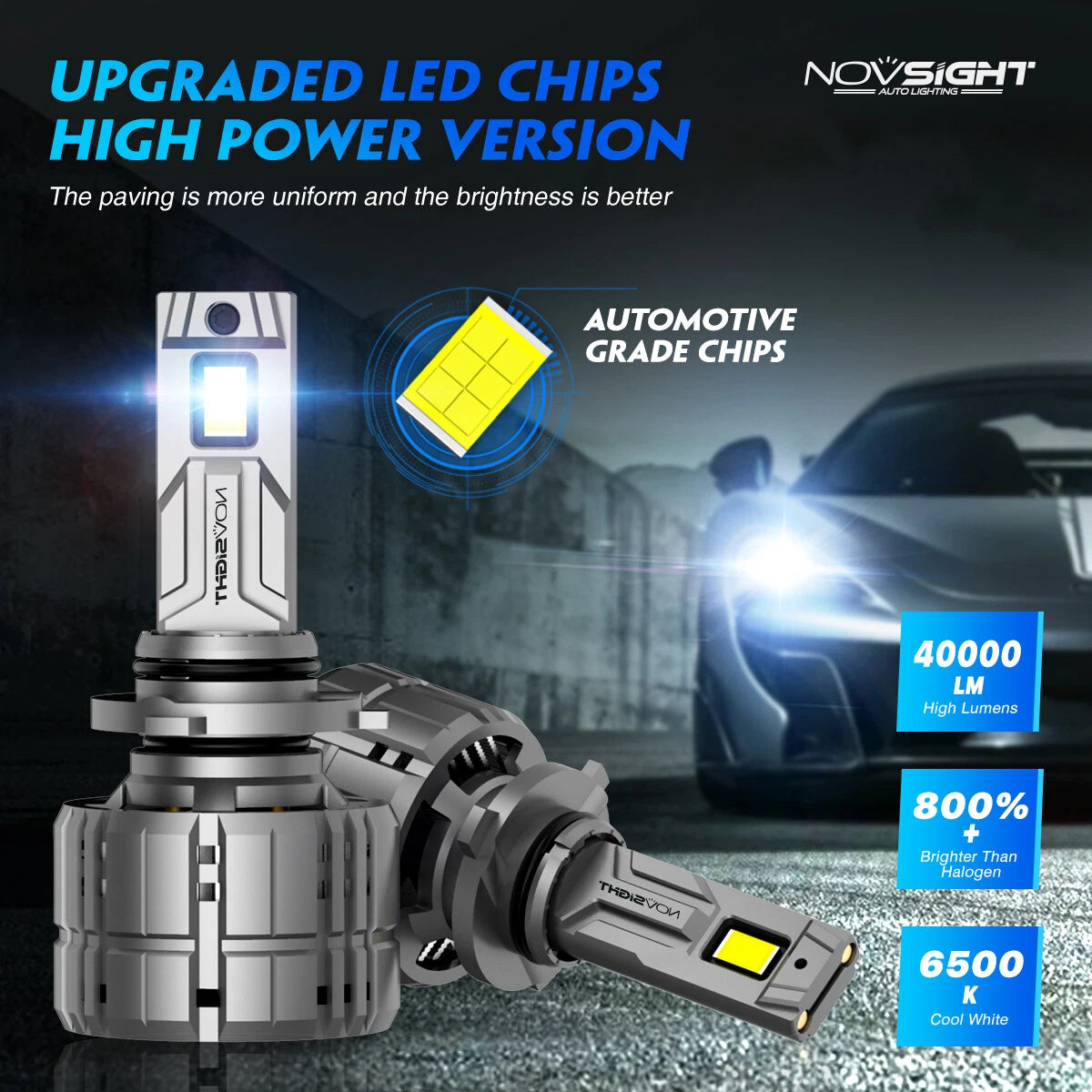 4X NOVSIGHT 9005/HB3 + 9006/HB4 LED Headlight Bulbs Kit for