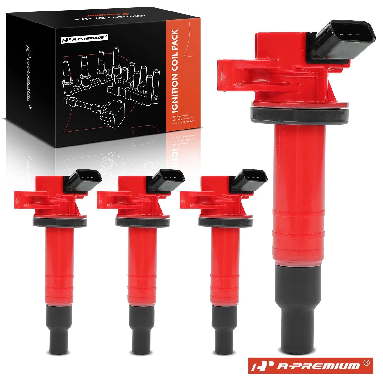 Set of 4 Red Ignition Coils for Toyota Corolla (1999–2008) Matrix Vibe