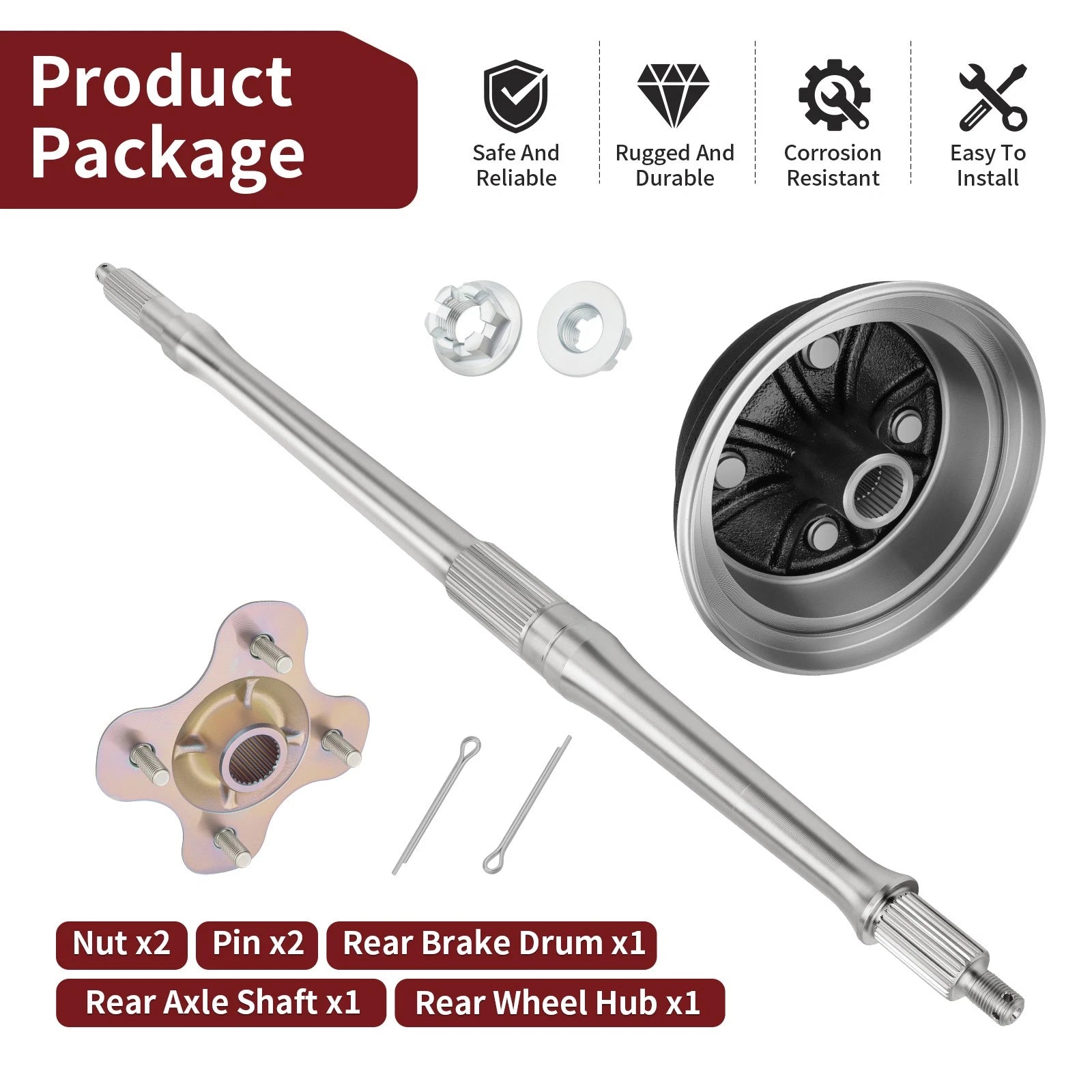 Rear Axle Shaft & Brake Drum & Wheel Hub for Yamaha Big Bear 350 (1987–1999)