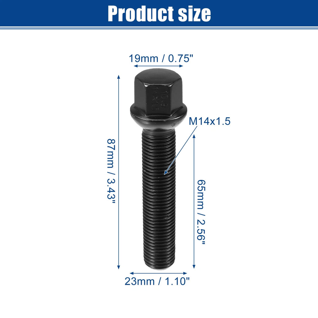 20pcs M14x1.5 Extended Wheel Lug Bolts Ball Seat 65mm Shank for VW Audi 