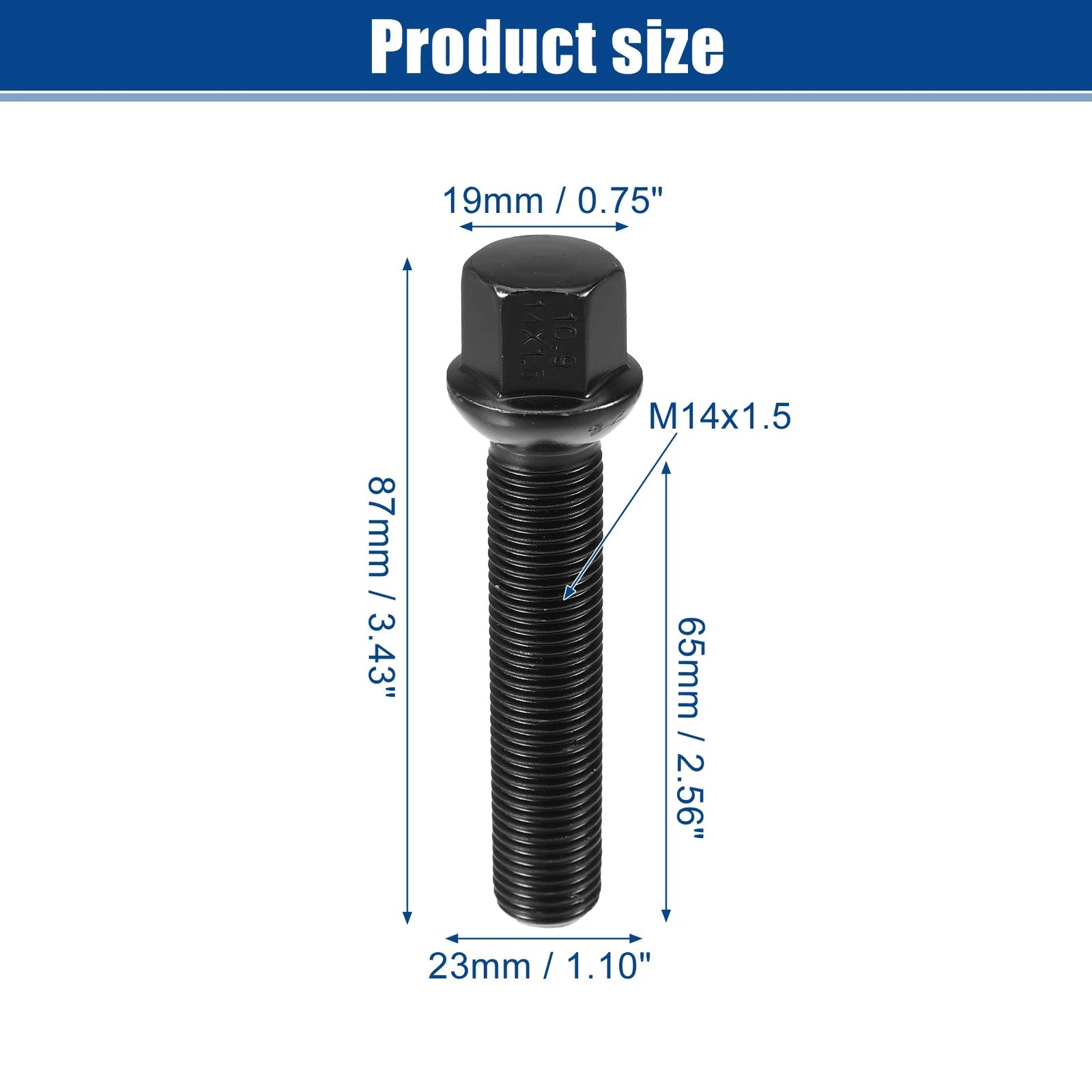 20pcs M14x1.5 Extended Wheel Lug Bolts Ball Seat 65mm Shank for VW Audi 