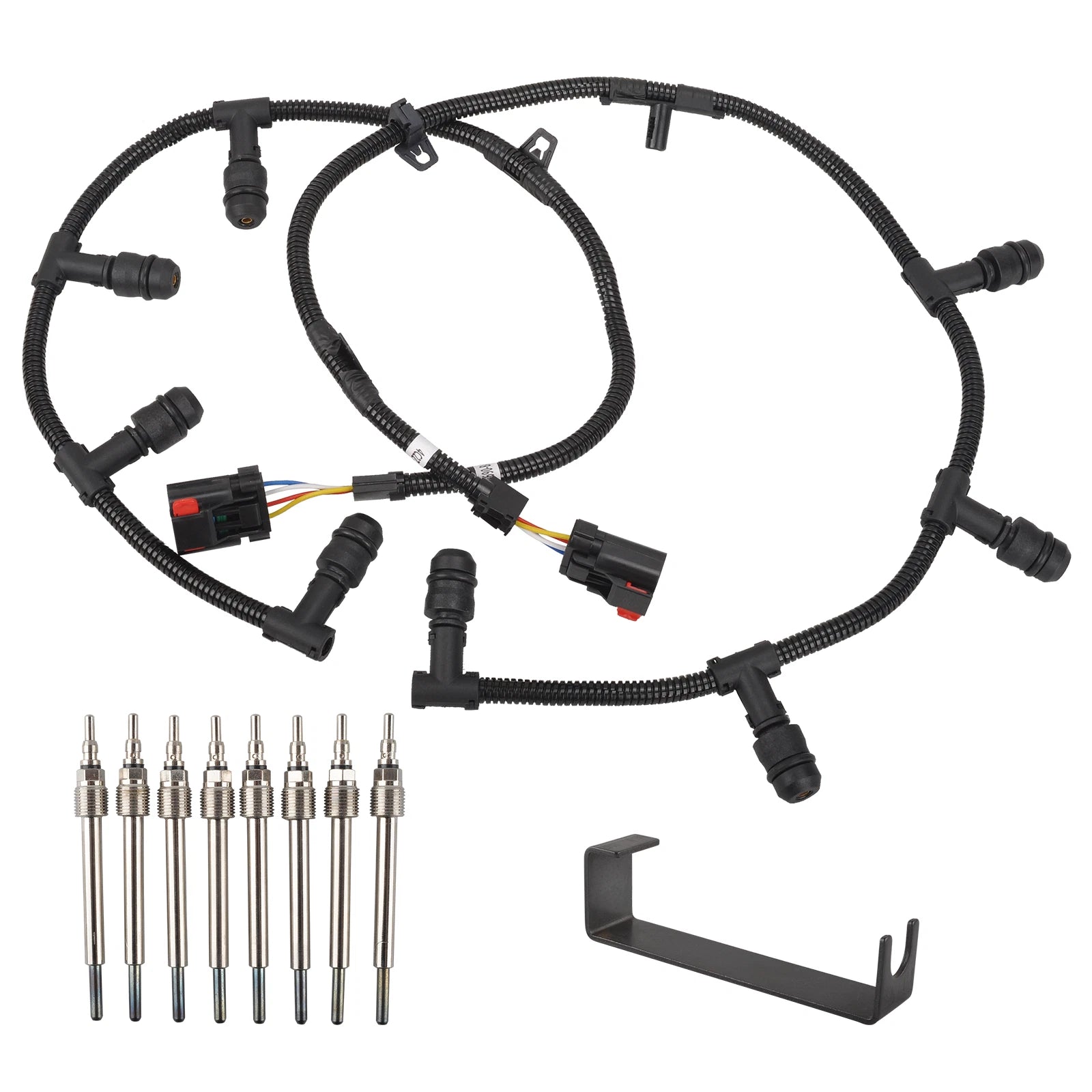 Set of 8 Glow Plugs and Glow Plug Harness for Ford Powerstroke 6.0L (2004–2010)