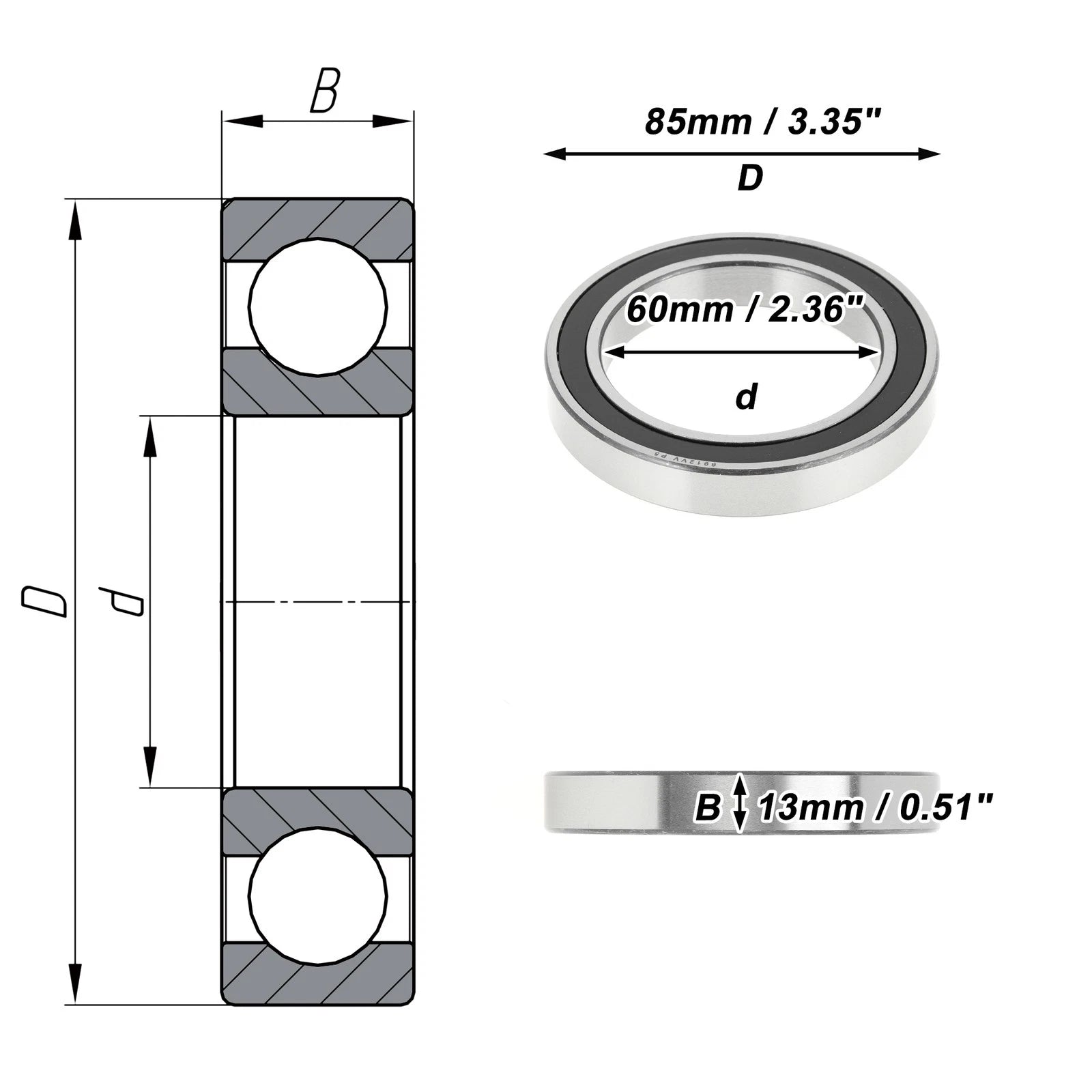 Deep Groove Ball Bearing P5 for Scooter Skateboard Wheel (60x85x13mm)