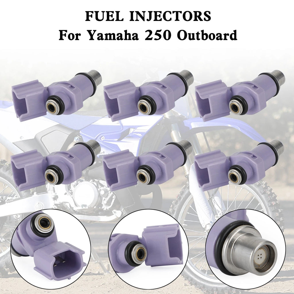 6PCS Fuel Injectors 6P2-13761-10-00 for Yamaha 250 Outboard (2005–2008)