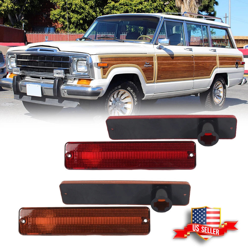 Set of 4 Amber Front & Red Rear Side Marker Lights for Jeep J Series