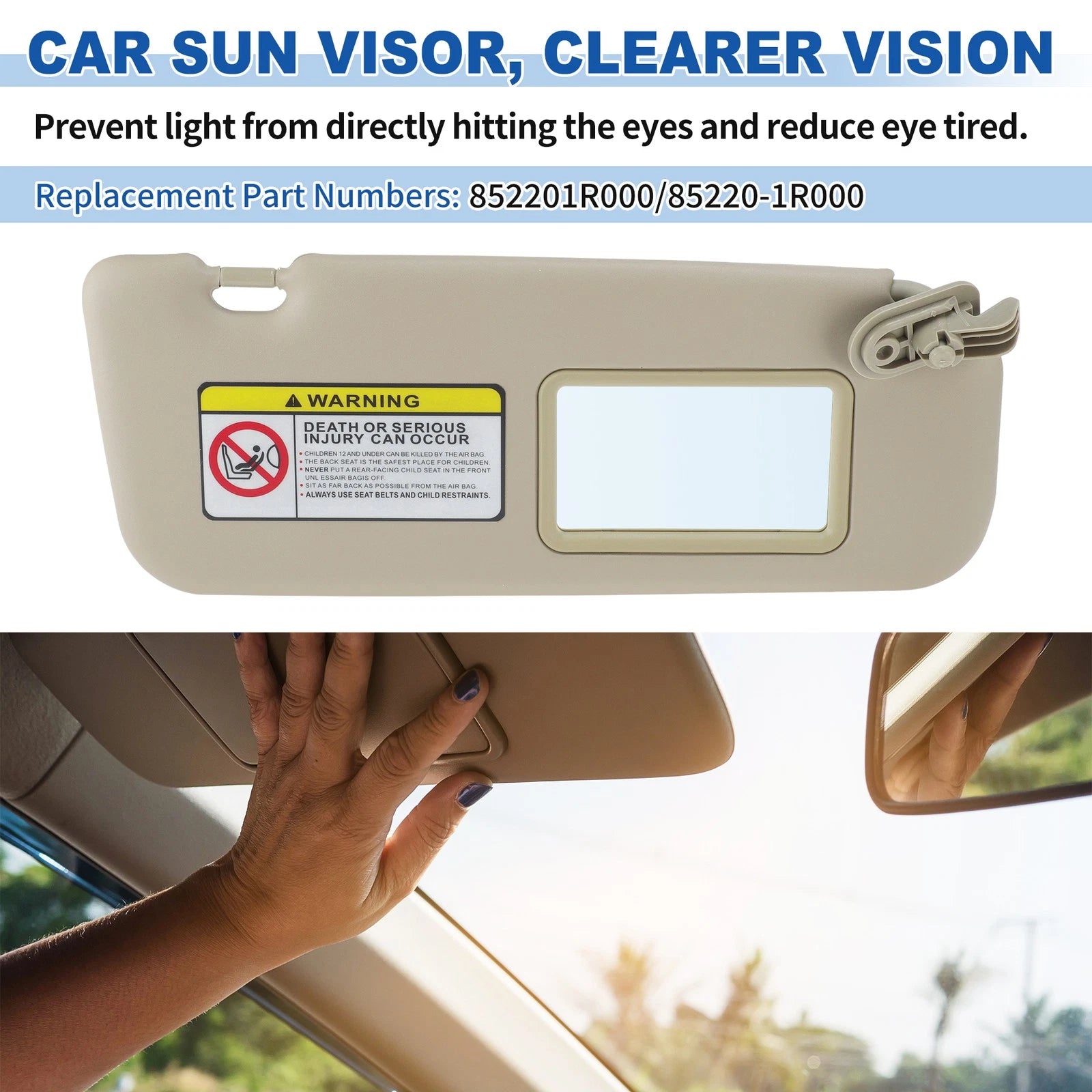 Right Side Sun Visor for Hyundai Accent (2011–2015) No. 85220-1R000 Beige