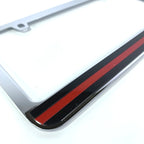 License Plate Frame Thin Red Line Chrome Premium for Made in USA Firefighter