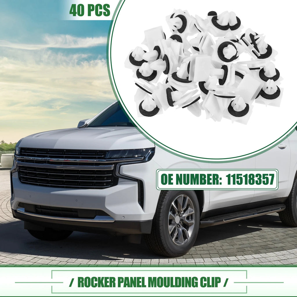 40 Pcs Rocker Panel Clips for Chevrolet Avalanche (2007–2013) No. 11518357 White