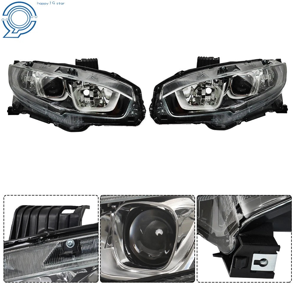 Set of 2 Projector Headlights for Honda Civic (2016-2020) Clear Lens