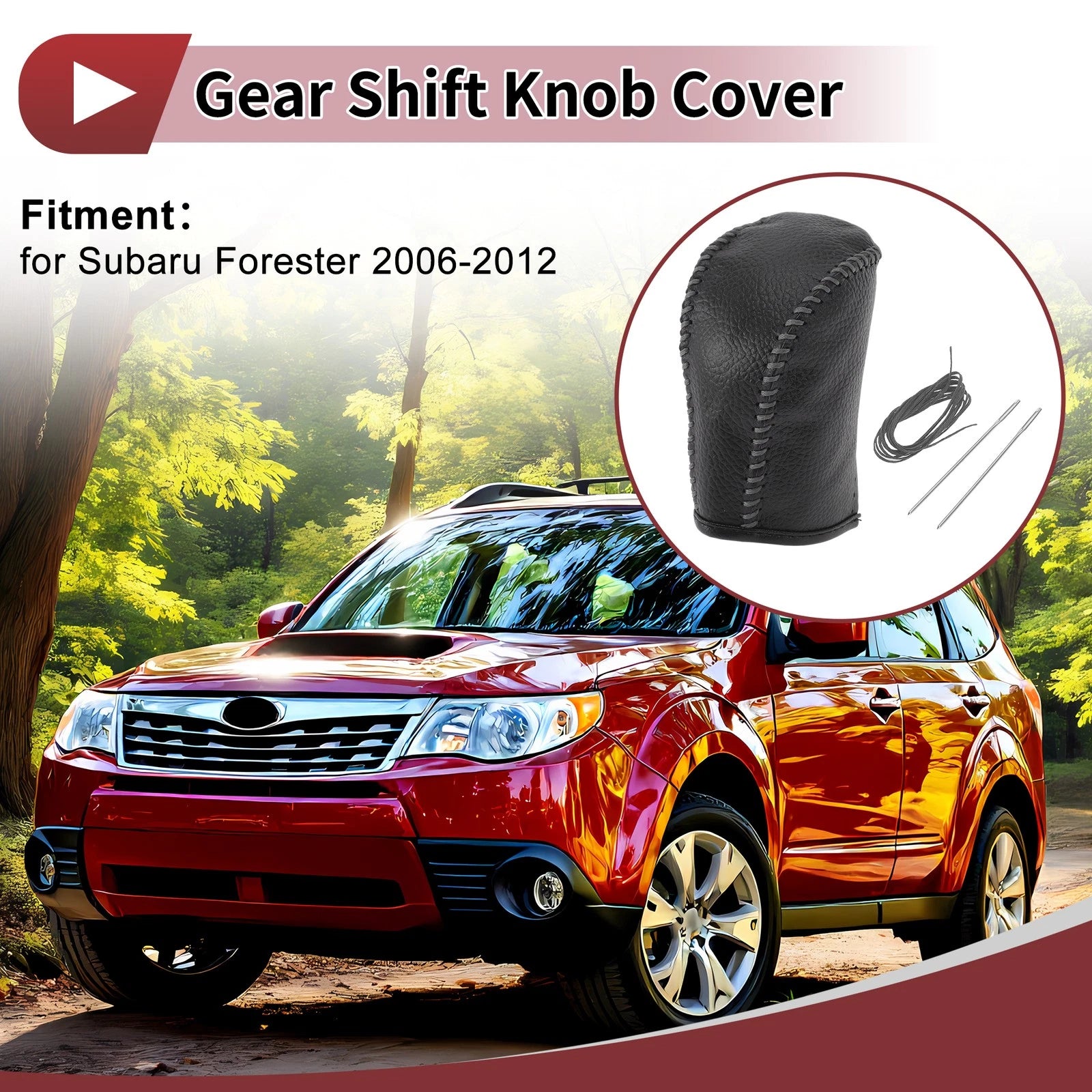 1Pc Gear Shift Knob Cover for Subaru Forester (2006–2012) Gray Faux Leather
