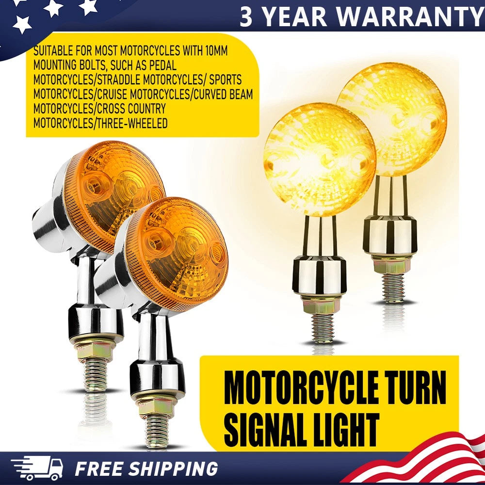 4X Round Chrome Amber Turn Signals for Yamaha Kawasaki Honda