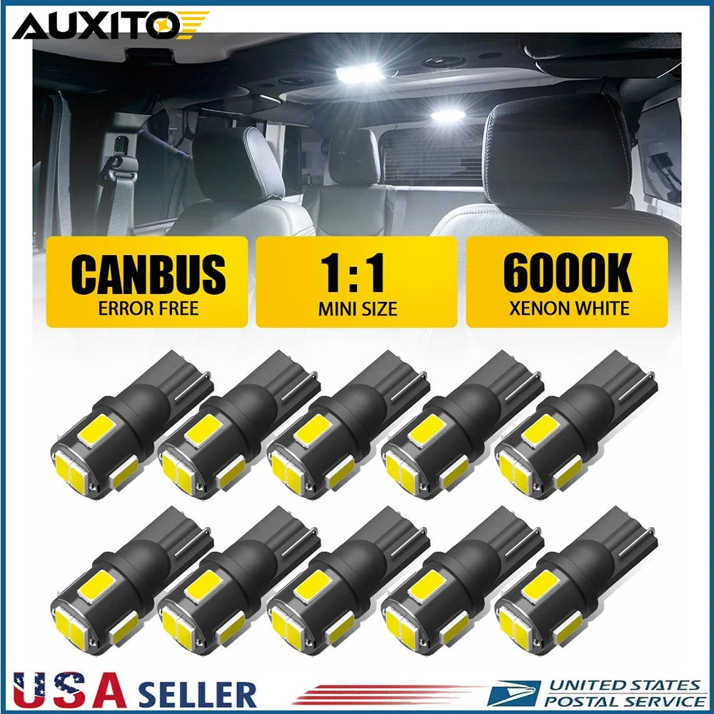 Set of 10 LED License Plate Dome Light Bulbs for Various Vehicles (6000K)