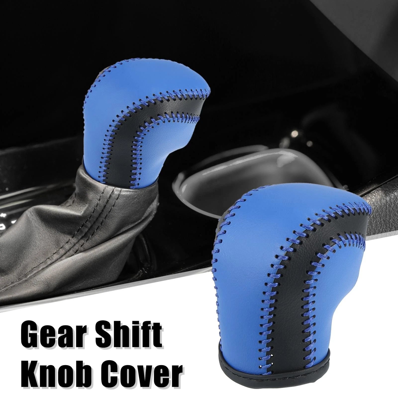 Gear Shift Knob Cover for Toyota C-HR (2018–2019) - Blue Faux Leather, Blue Stitches