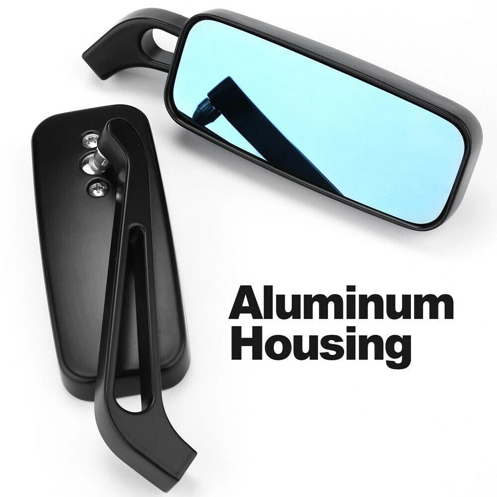 Universal Rectangle Smoke Blue Motorcycle Rearview Side Mirrors 8mm 10mm