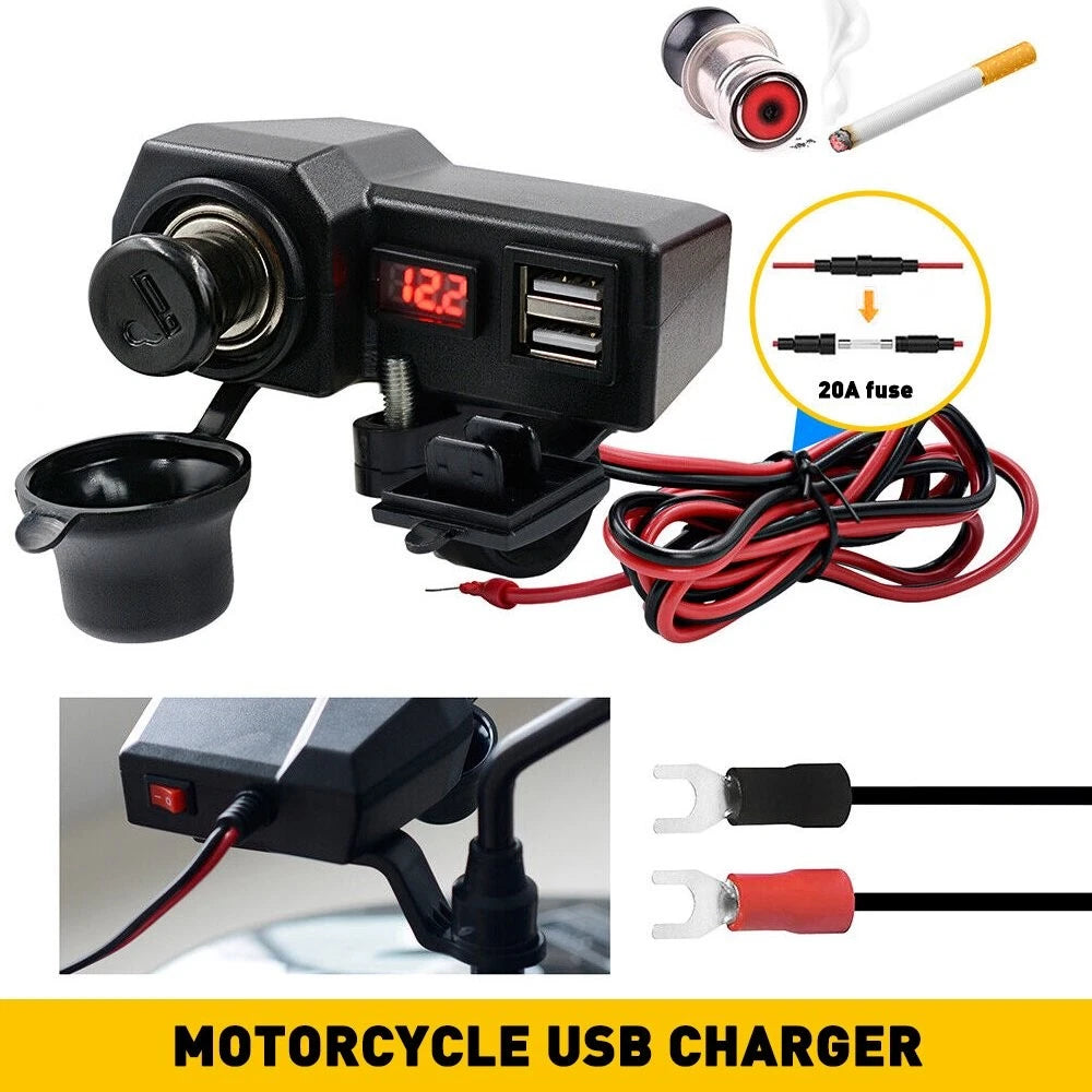 Waterproof Phone Charger with Voltmeter for Motorcycle (Universal Fit)