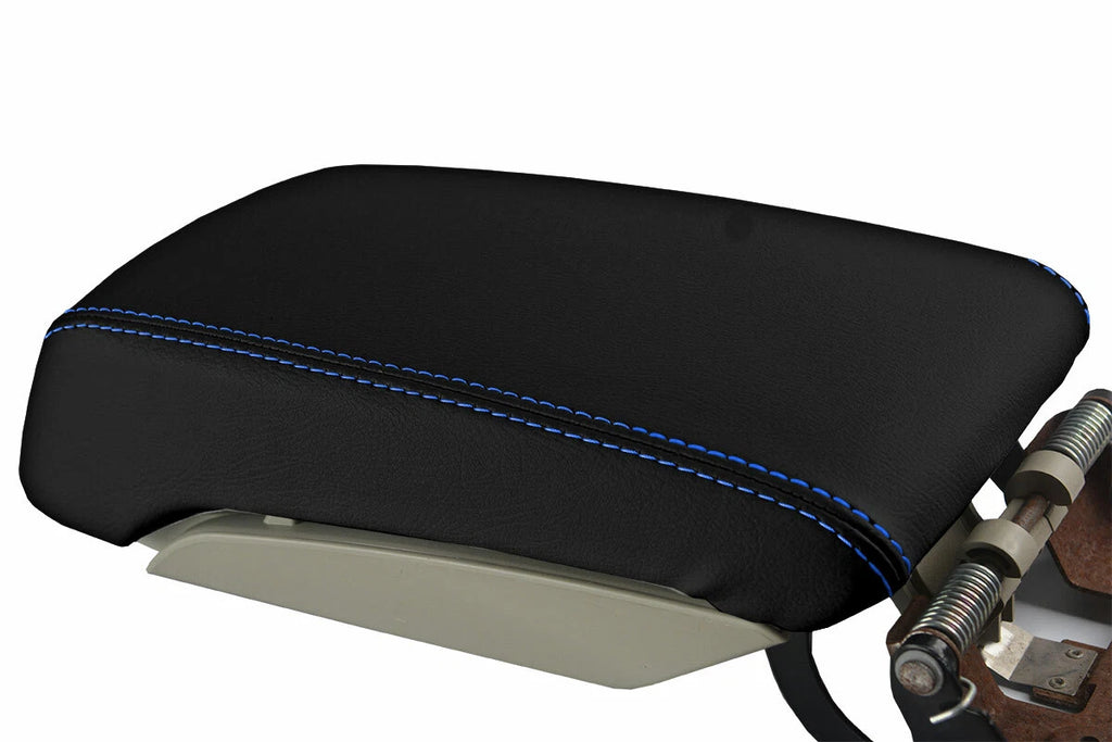 Leather Console Lid Armrest Cover for Subaru Legacy (2010–2014) Blue Stitch
