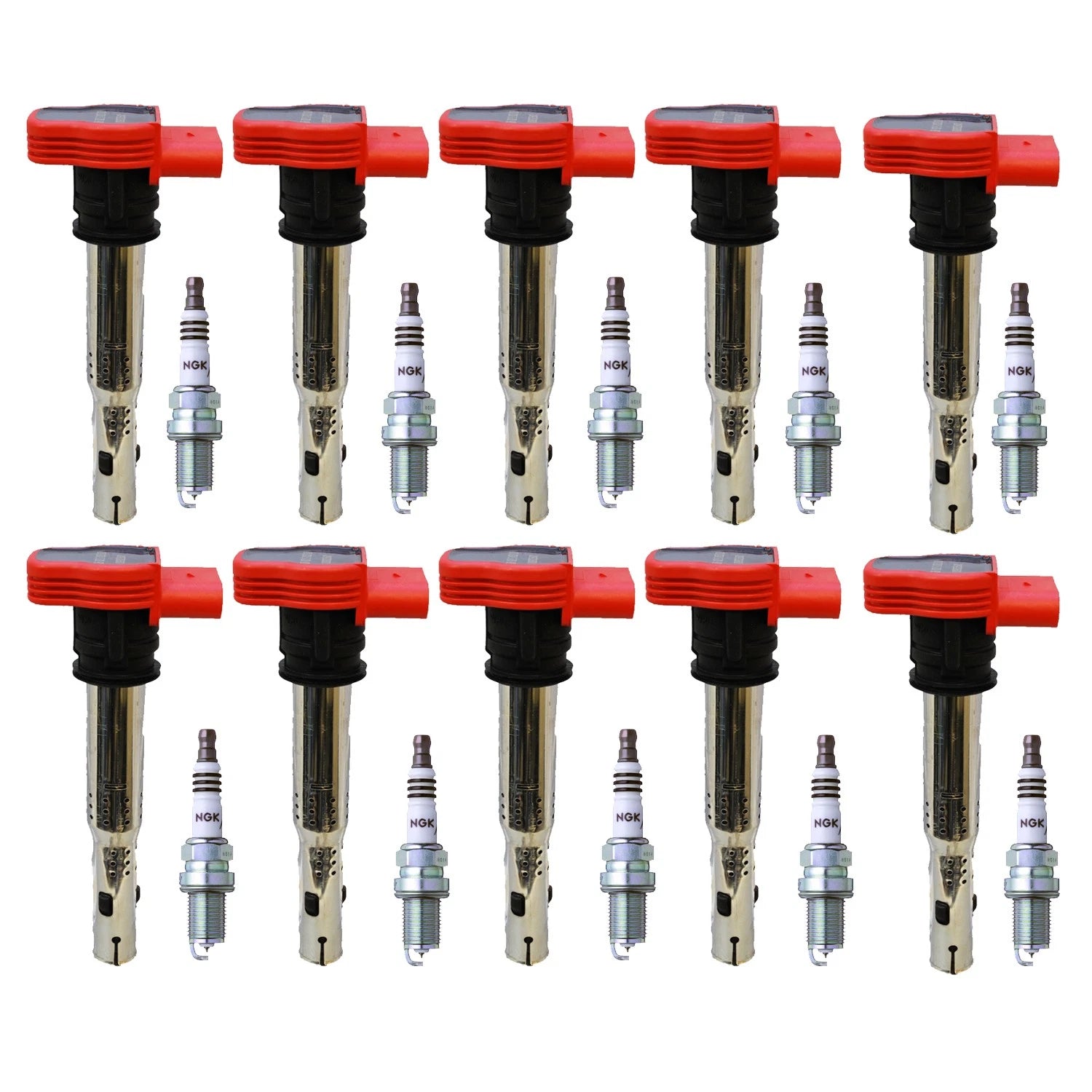 Set of 10 Ignition Coils & NGK Iridium Spark Plugs for Audi R8 5.2 V10