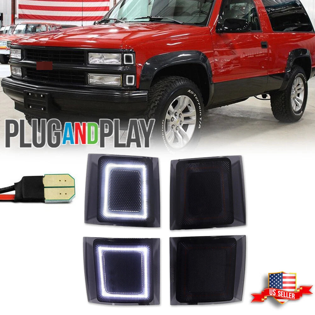 4X White LED Front Side Marker Lights for Chevy C/K 1500 2500 3500 (1994–1998)