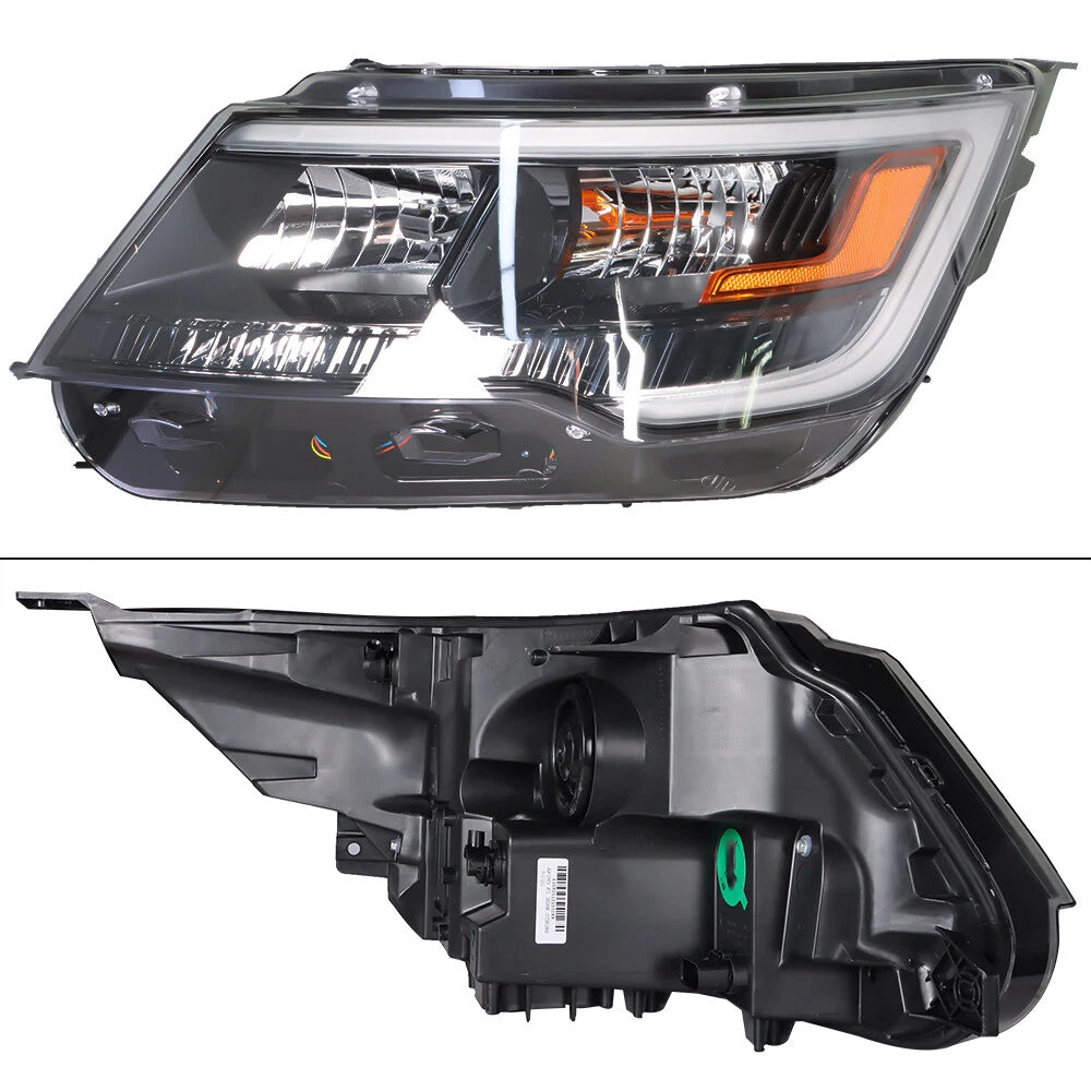 Headlight for Ford Explorer (2016–2019) Black Halogen with LED DRL Left
