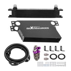 Universal 7 Row Oil Cooler 10AN Kit Aluminum British Style with NPT Ports Black