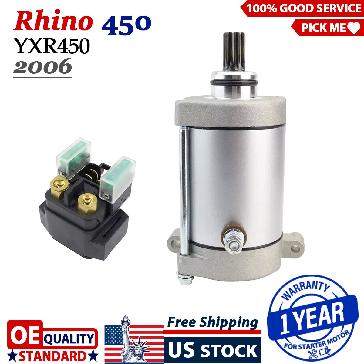 Starter Motor for Yamaha Rhino 450 YXR45 (2006) with Relay